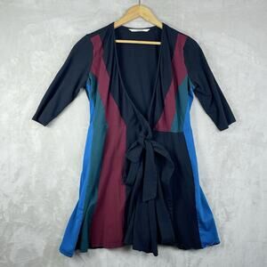 Eshakti Zapelle Colorblock Striped Wrap Maxi Dress W/ Pocket & Ties One Size